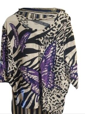 Liz & Me Black White With Purple Butterfly Top